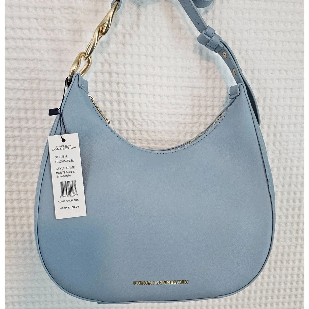 French Connection Moritz Hobo Shoulder Bag Powder Blue NWT